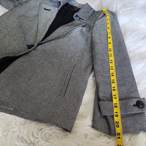 Talbots Tweed Crop Blazer Jacket Women Size 6 Collar Pleated Black Black Cotton - Picture 8 of 14